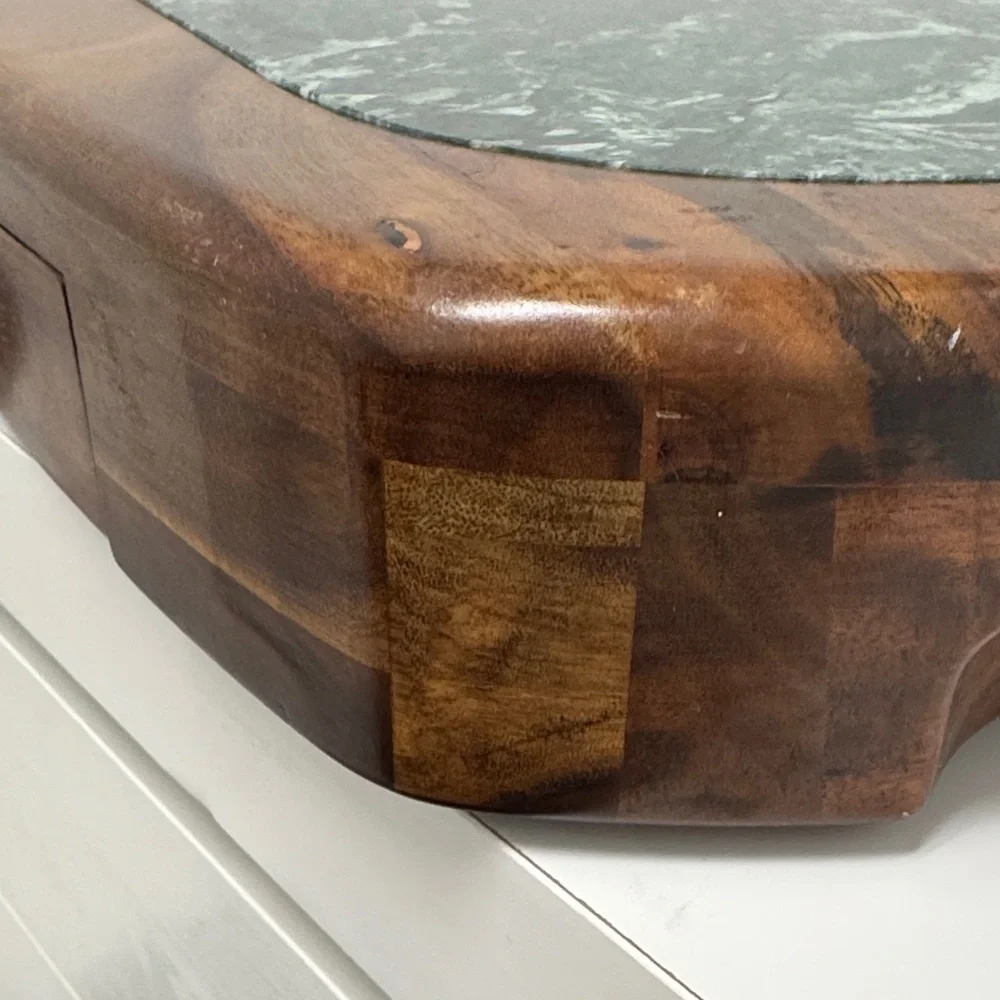 Elegant Hampton Forges Wooden Cheese Tray with Marble Inlay and Storage Drawer